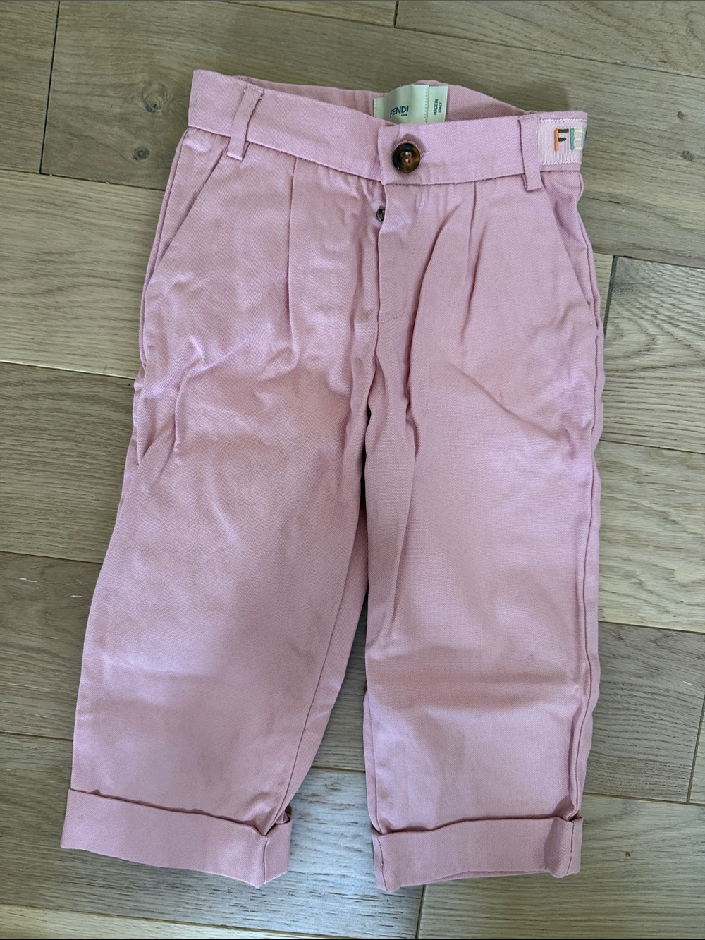 Fendi Girls Pink Pleated Cotton Trousers